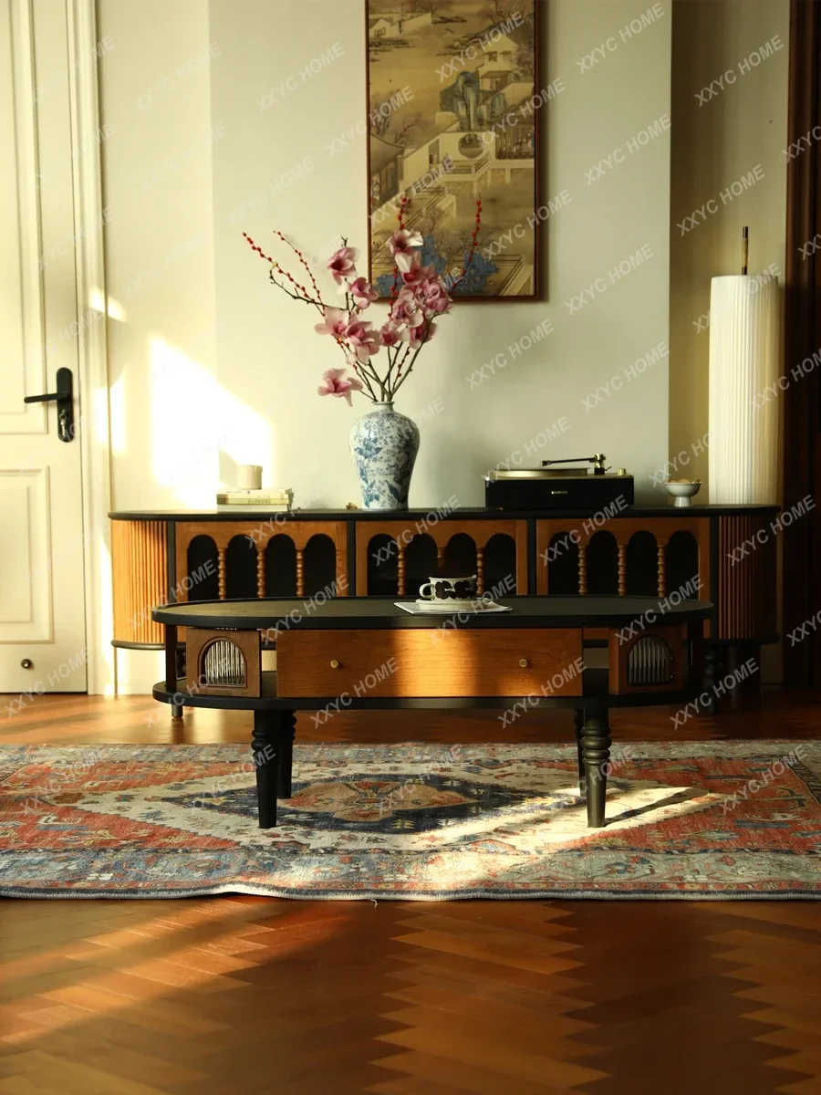 AARetro French Color Matching TV Cabinet Nanyang Style Living Room Solid Wood Medieval Low Cabinet