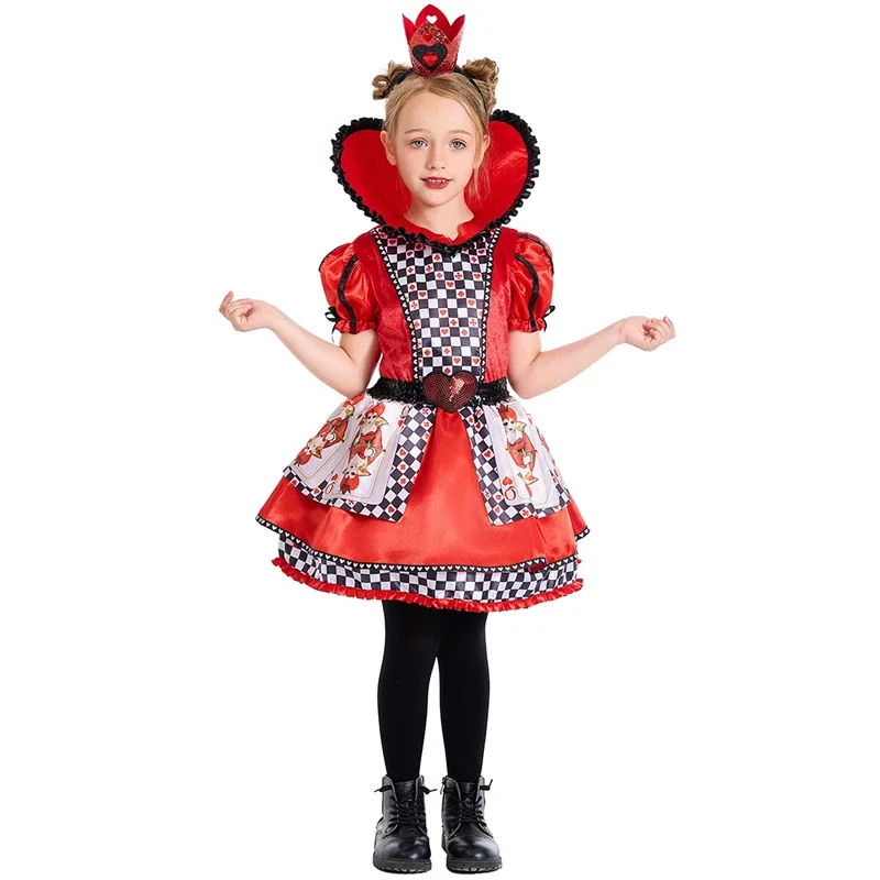 Purim Girl Alice Poker Red Queen Costume Wonderland Evil Wizard Spooktacular Cosplay Fancy Party Dress Carnival Halloween