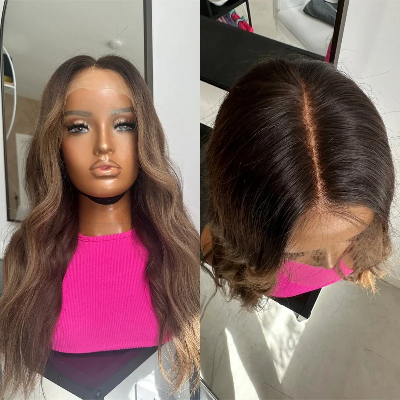 

New In Ombre Warm Brown Highlights Synthetic Lace Front Wig for Black Women Preplucked Hairline Glueless Women's Wig Party Wigs