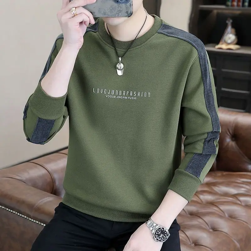 Fashion O-Neck Spliced Printed Letter Casual Sweatshirts Men's Clothing 2024 Autumn New Loose All-match Tops Korean Sweatshirts