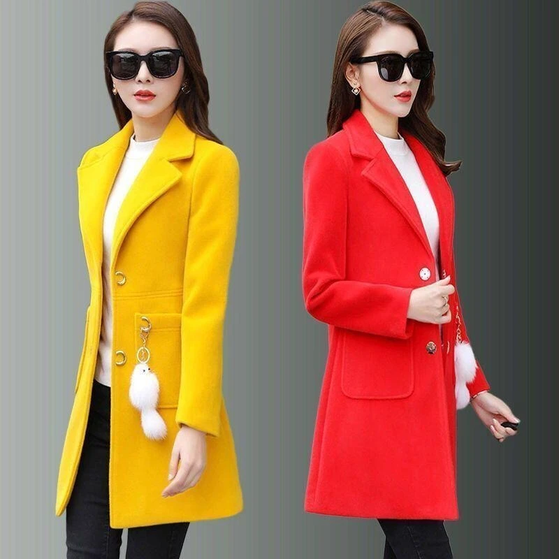 

Women Wool Tweed Coat Mid Length Korean Style Autumn Winter 2025 Petite Slim Fit Fashion Outerwear