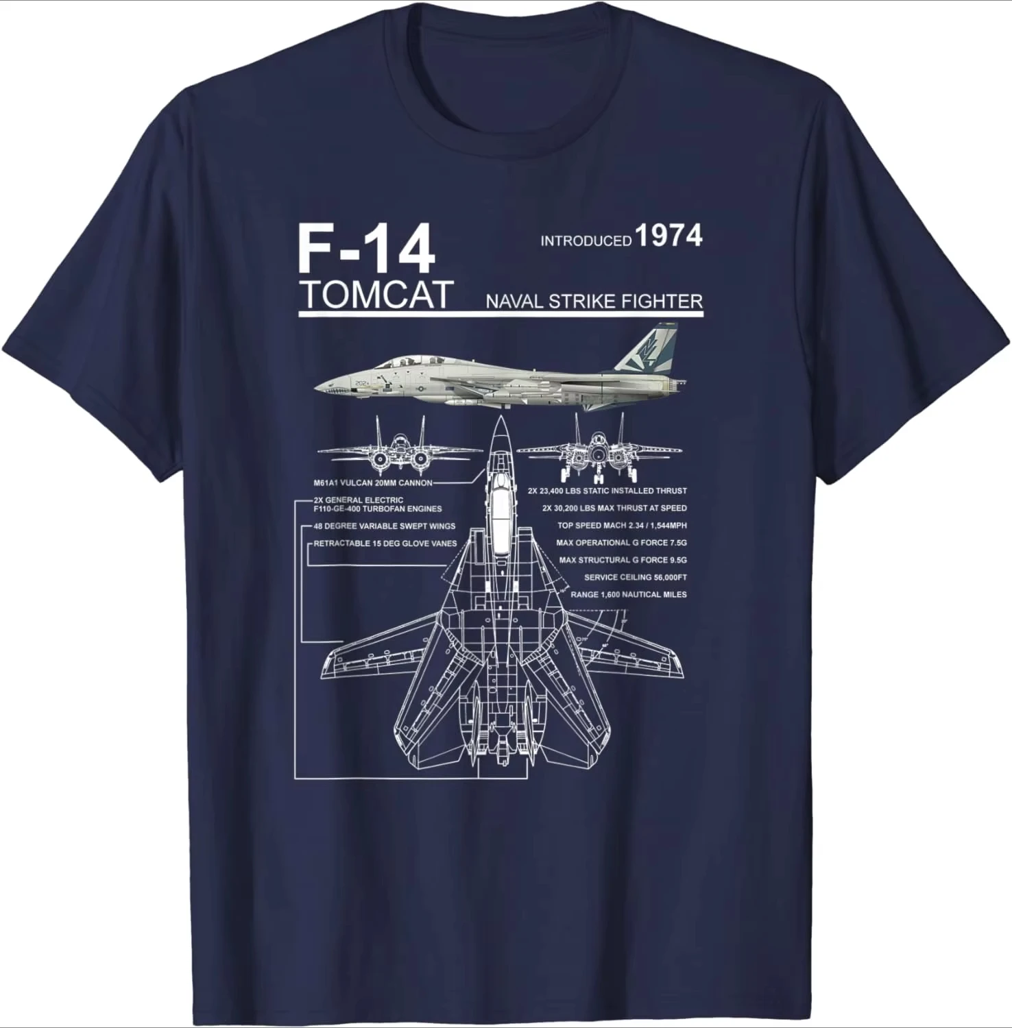 Men's F-14 Tomcat Navy Fighter Illustrated Short Sleeve Casual Outdoor Daily Printed Pattern T-shirt