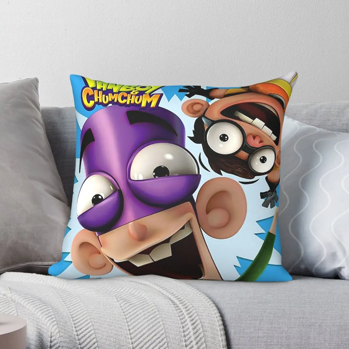 Fanboy & Chum Chum Square Pillowcase Polyester Linen Velvet Pattern Zip Decor Pillow Case Car Cushion Cover 45x45
