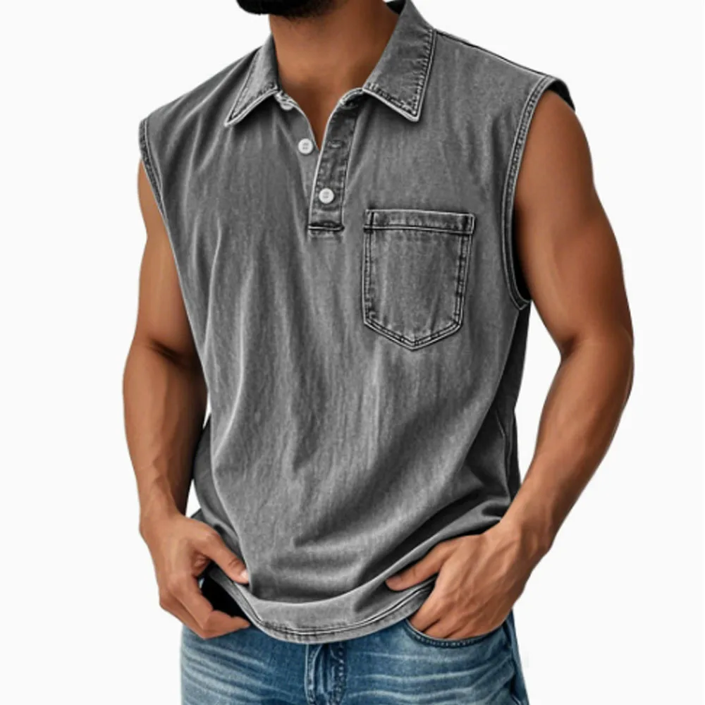 2026 New Men's Multi Colored Sleeveless T-shirt, Youth Casual Trend, Lapel One-piece Summer Fashion Top