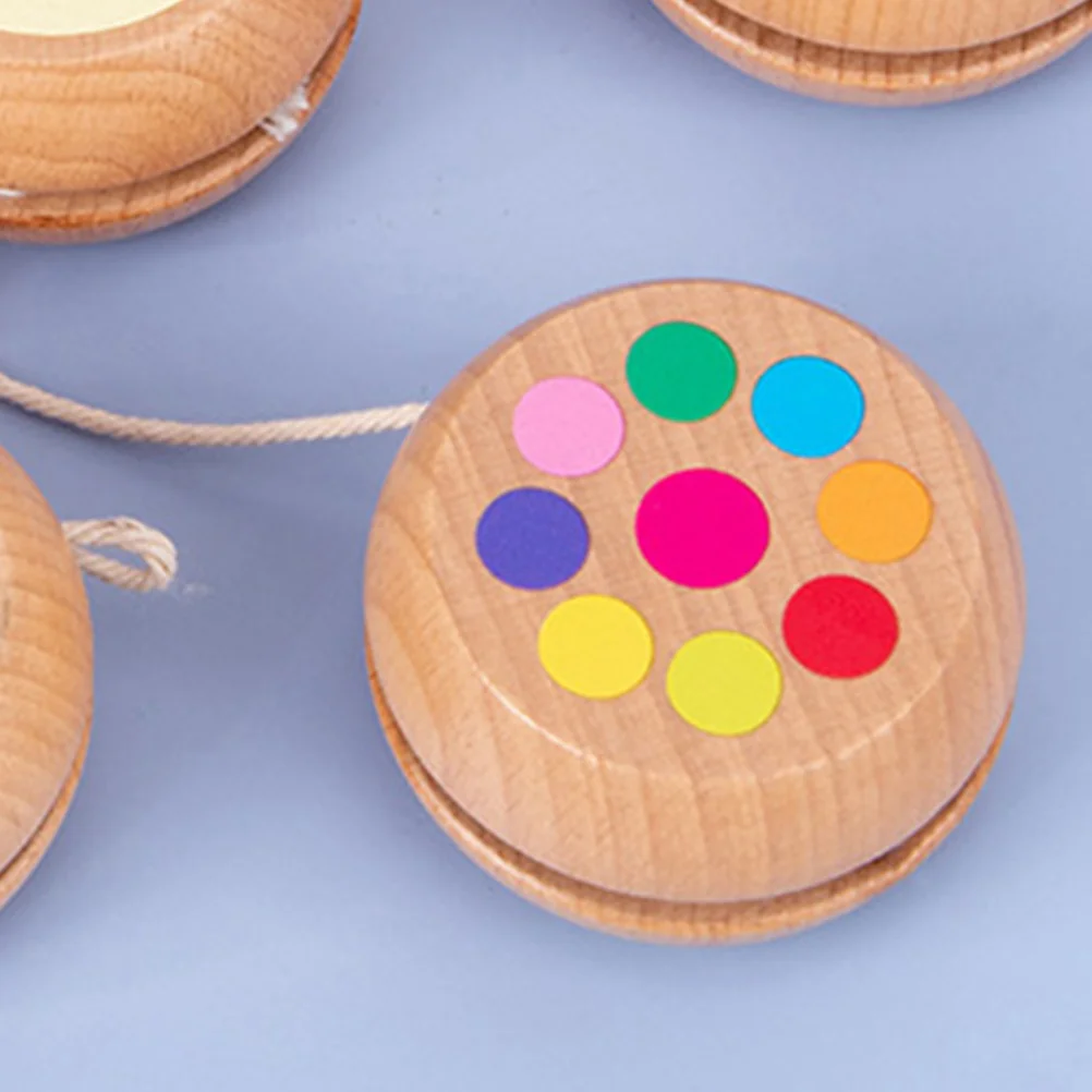 2Pcs Kids Wooden Yo-Yo Smooth Feel Outdoor Plaything Lovely Pattern Educational String Ball Strength Exercise Fun