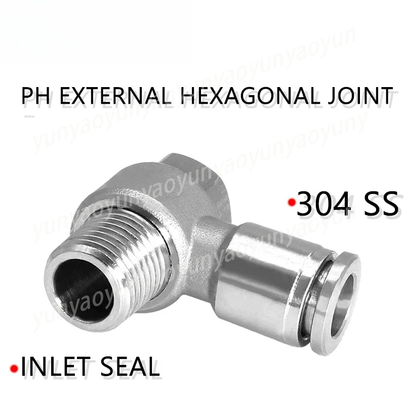 304 Stainless Steel B Type Pneumatic Quick Connector Outer Hex Trachea Quick Plug Butt Joint Fitting