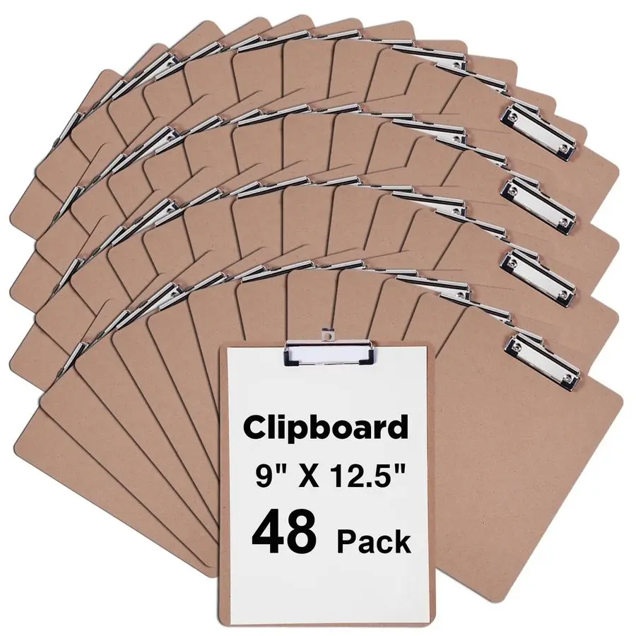 

Bulk, Hardboard Office Clipboards 48 Pack,9 X 12.5 Inch Recycled Wood Clip Boards,Low Profile Clip Boards for Home School amp Of