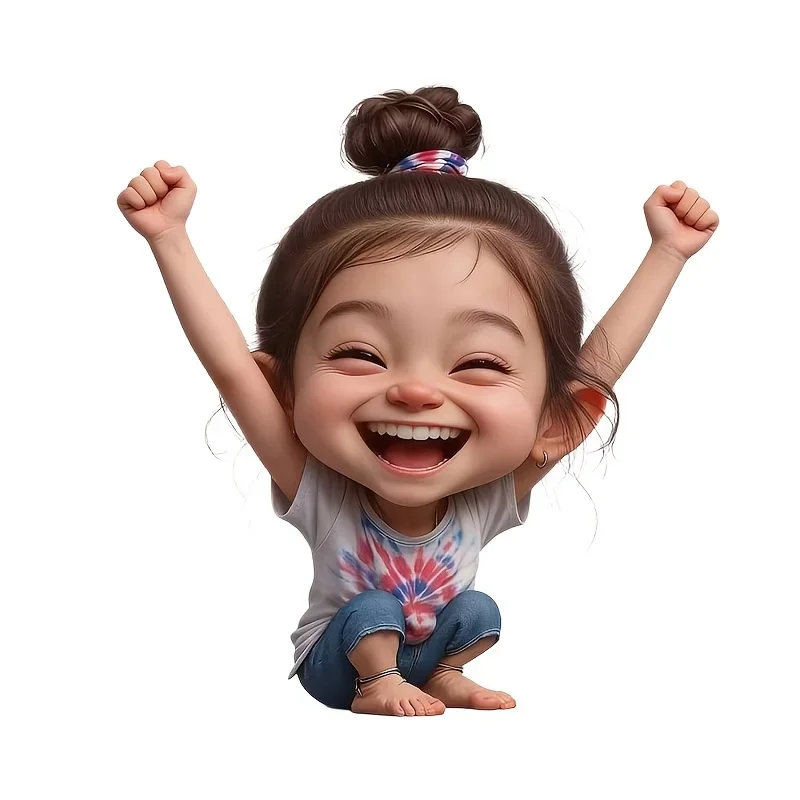 1pc Cheerful Raised‑Arms Girl 2D Flat Waterproof Vinyl Sticker, Decal for Car Laptop Water Bottle Multi‑Surface Exterior Decor