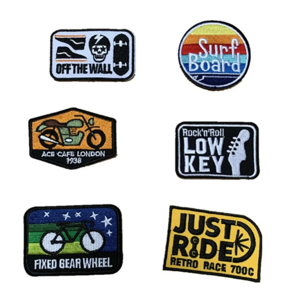 Patch per ricamo Skateboard cartone animato bicicletta moto ferro su toppe accessori per abbigliamento fai da te adesivi in tessuto Punk distintivi