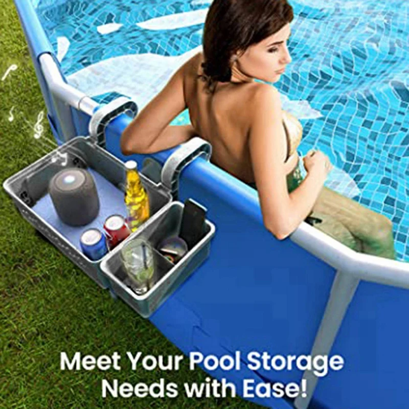 2 Sets Above Ground Pool Storage Basket Above Ground Pool Accessories + Pool Cup Holder For Above Ground Pools