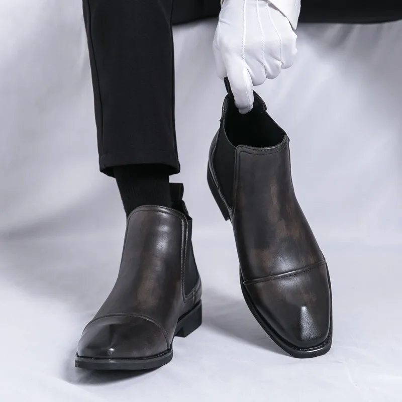 Luxury Brand Men Boots Fashion Casual Ankle Boots Classic Business Dress Boots for Men British Business Leather Boot Bota Hombre