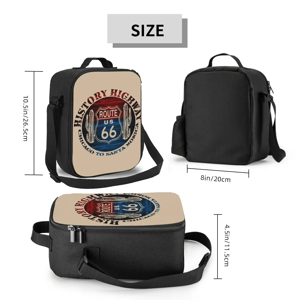 Route 66 America Road Vintage Trip Thermal Insulated Lunch Bag Lunch Container for Work School Travel Storage Bento Food Box