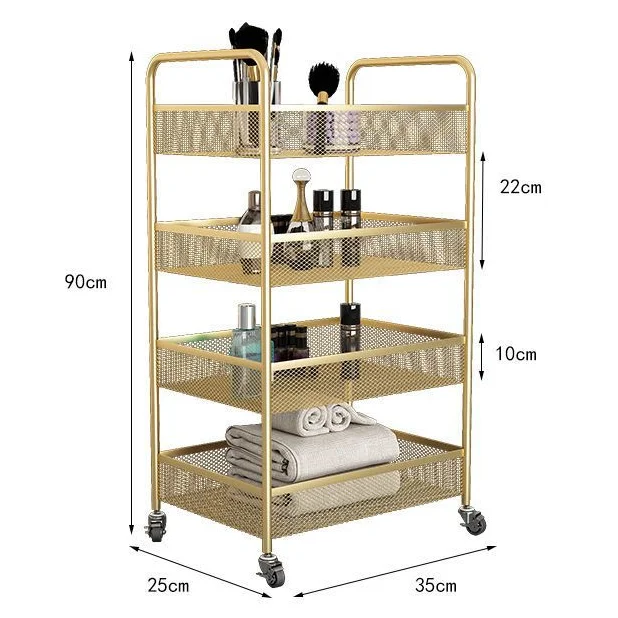 

White Gold Mental Luxury Furniture Tray Machine Hairdressing Hair Beauty Nail Spa Salon Trolley Cart With Lock