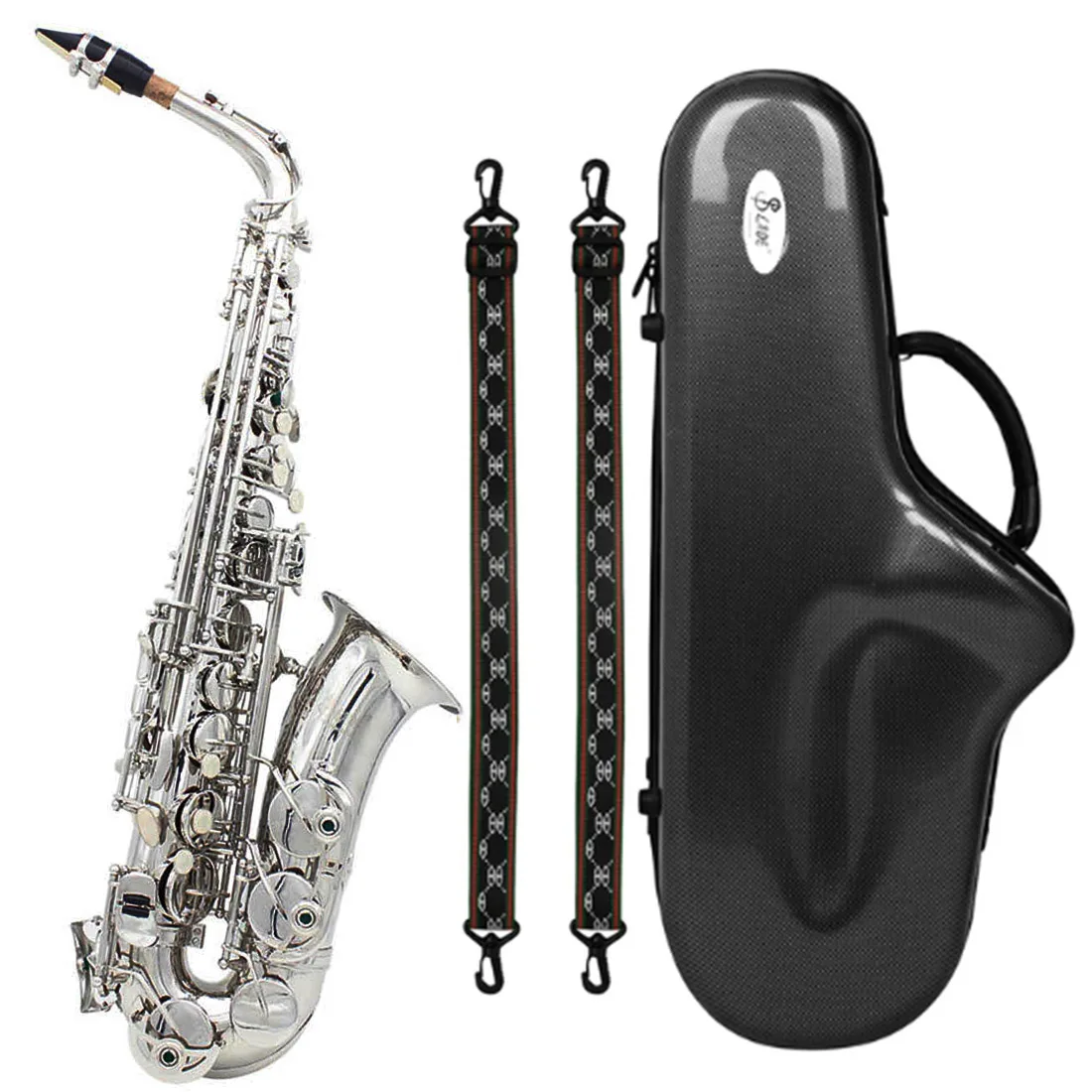 Silver Alto Saxophone E-flat Alto Saxophone Eb Saxophone Brass Material with Strap Cleaning Cloth Bracket Trimmer Accessories