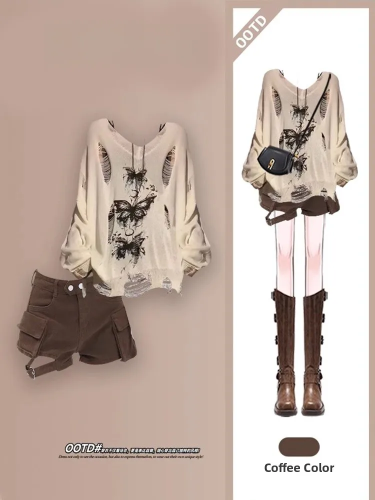 

Летний комплект русалки больших размеров, женская дизайнерская футболка с отверстиями Csole, винтажная джинсовая футболка с ортами, комплект Faion Ensemble