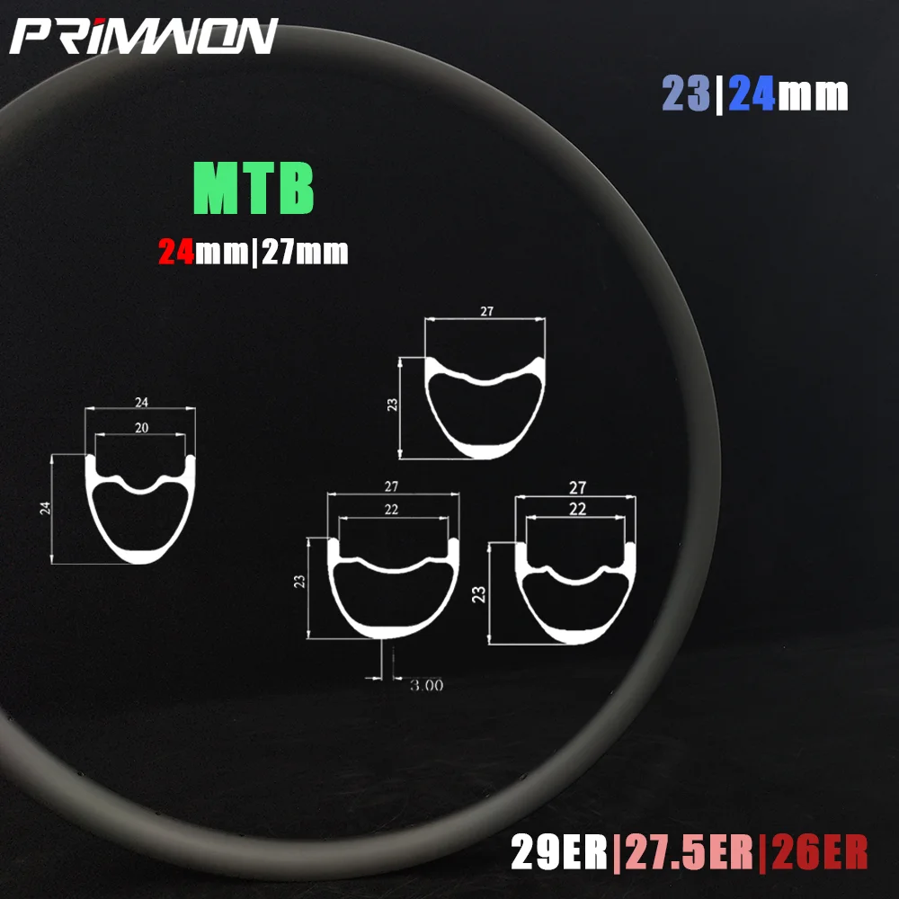 23/24mm Depth 29ER/27.5ER/26ER MTB Carbon Rim Mountain Bike Asymmetry/Symmetry Clincher Tubeless Tubular AM XC UD 3K 12K Marble