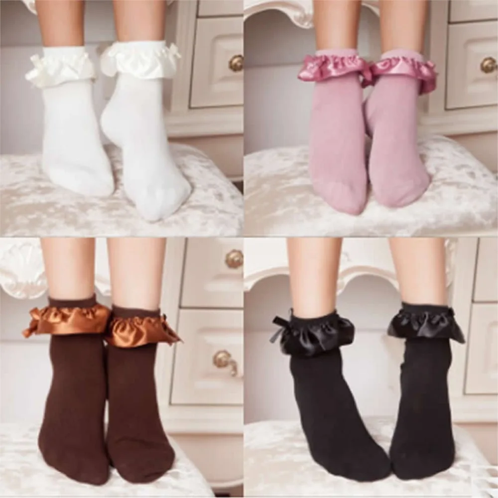 children girl socks big pure pigment color princess socks girl satin lace cotton wedding dacking party socks kids infant