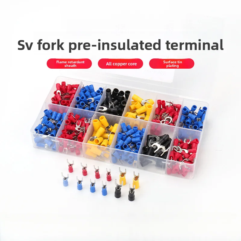 420pcs/Box SV Fork/U-Type Pre-Insulated Cold-Crimp Wire Terminals Copper Lug Quick-Crimp Connectors
