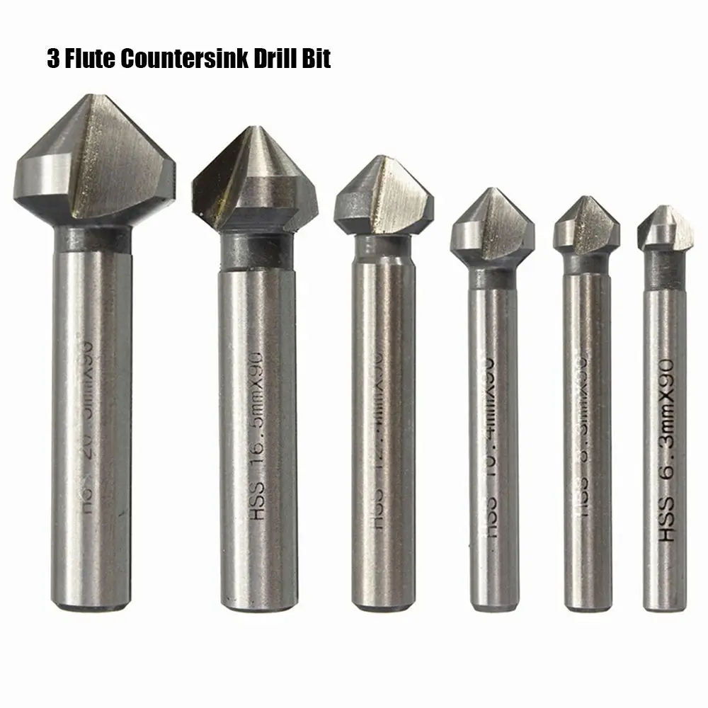 90 Degree 3 Flute Round Handle Cutter Tool Countersink Drill Bit Hand Power Tools Three Edge Chamfer