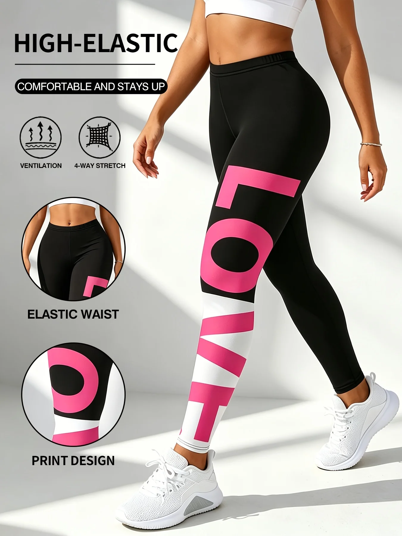 Women Color Block LOVE Letter Print Fleece Lined Leggings Mid Waist Stretch Fitness Yoga Sports Pants