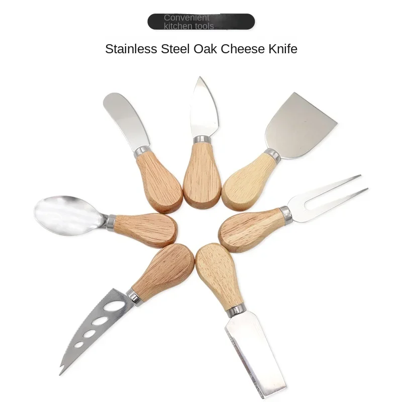 New Oak Handle Cheese Butter Spatula Cream Cheese Stainless Steel Knife Fork Cake Shovel Pizza Tool