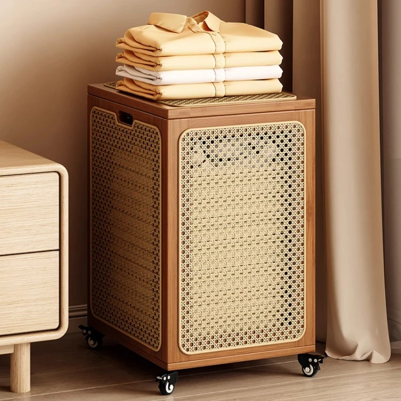Rattan Dirty Clothes Baskets with Cover Stylish Bathroom Laundry Basket Bedroom Storage Bin Large Capacity Clothes Organizer