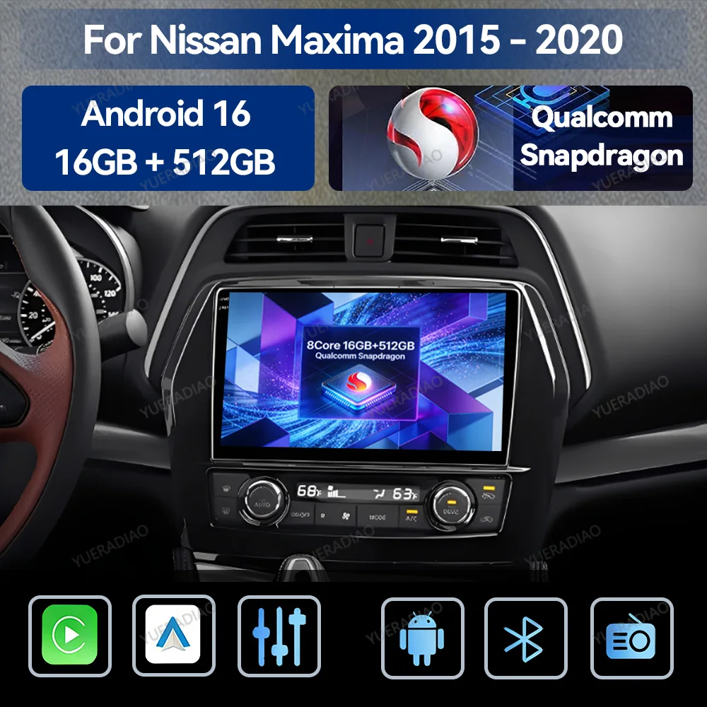 Android 16 Car Radio For Nissan Maxima A36 2015 - 2020 GPS NAVI Multimedia Video Player 2DIN 4G WIFI Qualcomm QLED BT Head Unit