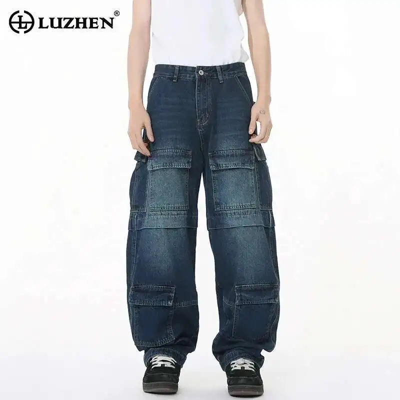 

LUZHEN 2025 Spring Original Many Pockets Patchwork Design Baggy Washed Jeans Men's Stylish Street Small Leg Denim Pants LZ9877