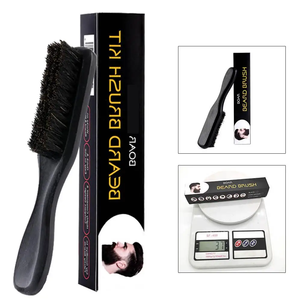 Men Grooming Beard Brush Kit with Comb for Soft Styling and Detangling Wooden Handle Travel Friendly