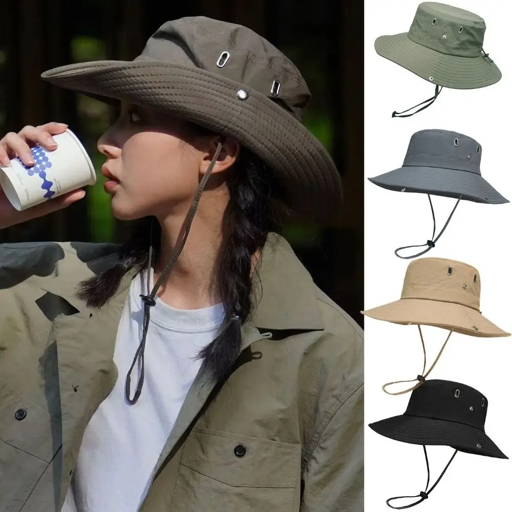 Unisex Breathable Sunscreen Camping Hat Drawstring Fisherman Japanese Cowboy Style Outdoor Mountain Hat for Men And Women