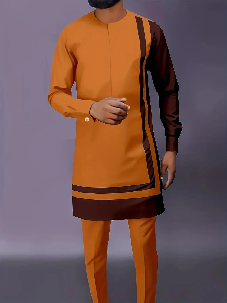 

Men's Casual Long-Sleeved Two-Piece Set: Mid-Length Top and Trousers