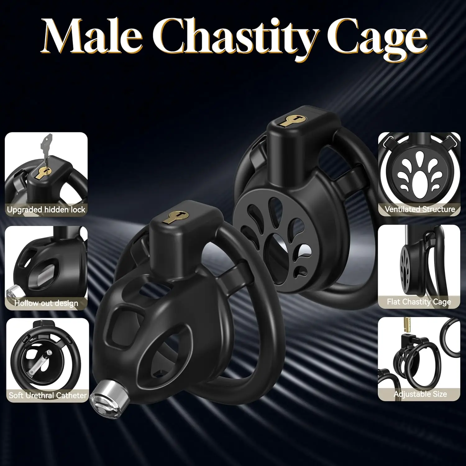 BDSM 2 Styles Chastity Lock Cock Cage With 3 Arc Ring Testicle Chastity Belt Bondage Lock for Penis Erection Control Sex Toys view 6