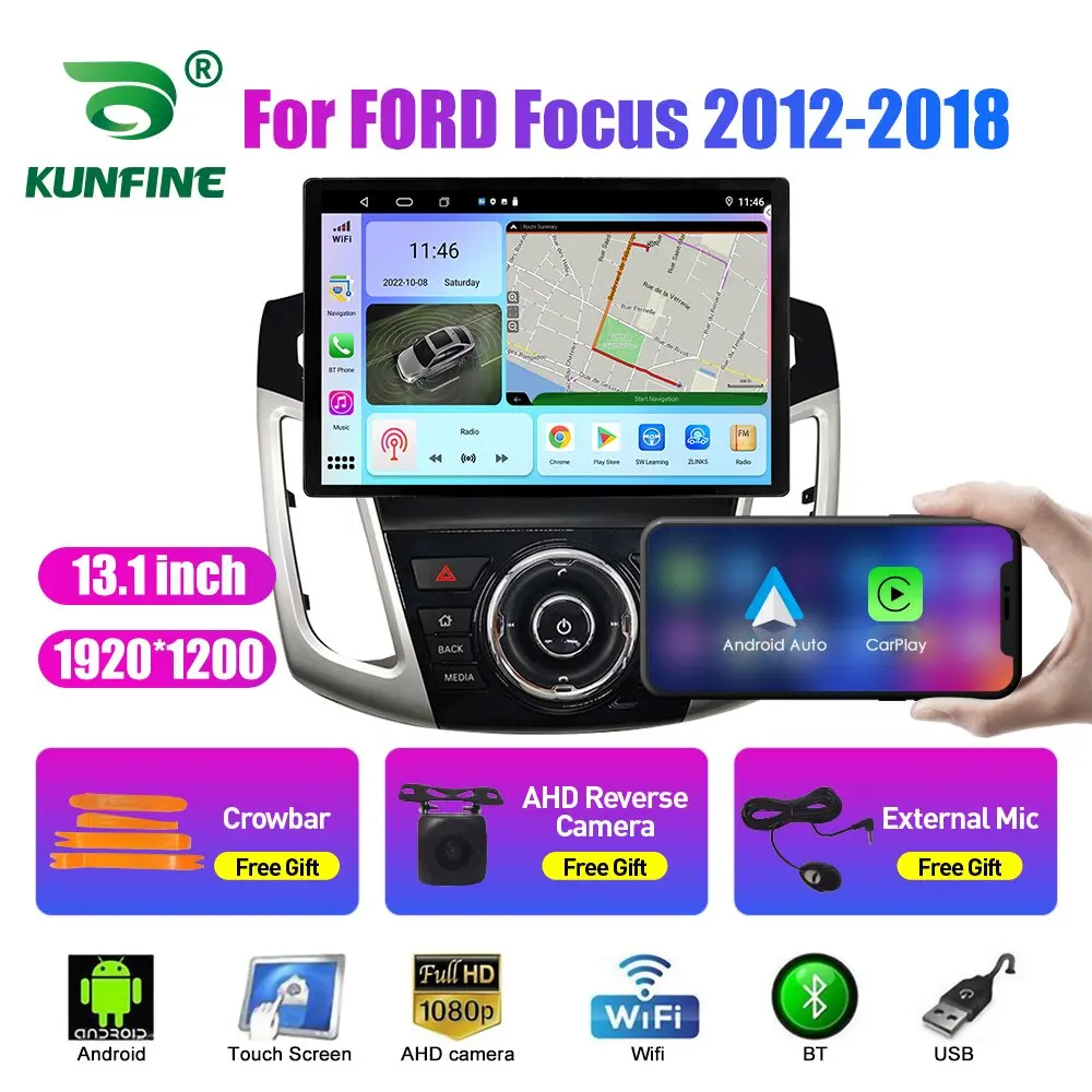 13.1 Polegada rádio do carro para ford focus 2012 2013 2014-18 carro dvd navegação gps estéreo carplay 2din multimídia central android auto