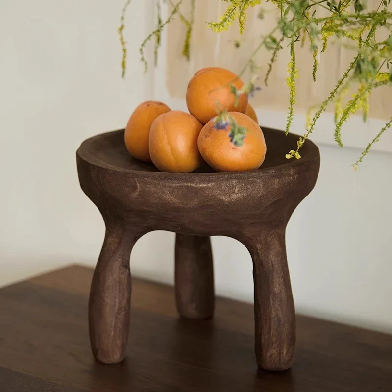 

Log Art Dried Fruit Plate Antique Aged Solid Wood Three-legged Storage Tray Guesthouse Retro Decoration Ornament Trays