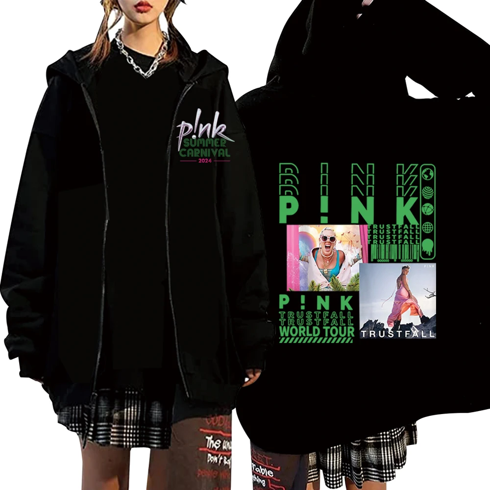 Trustfall Album Concert Tops P!nk Pink Singer Summer Carnival 2024 Tour Hoodies Zip Up Hoodie Y2K Coat Dropshipping