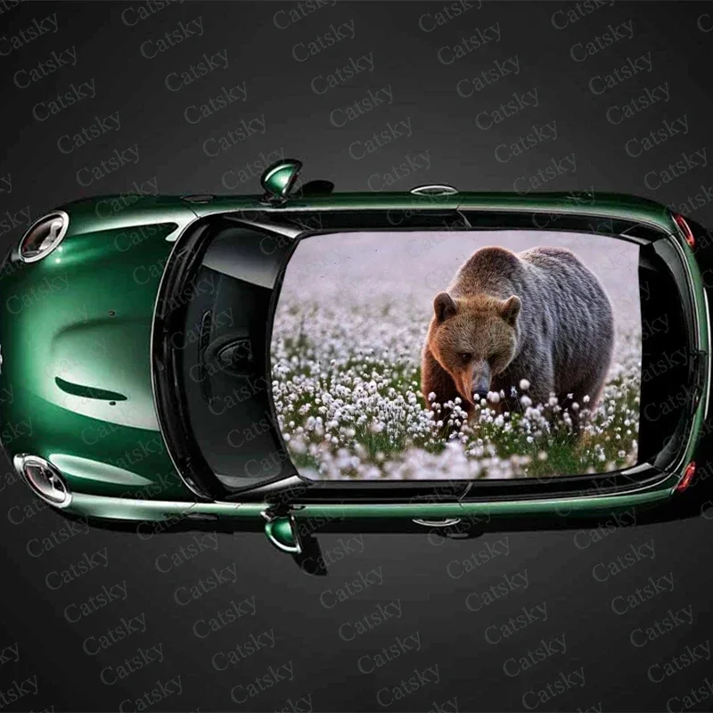 

Custom Cute Brown Bear Car Roof Sticker Decoration Film Car Decal Hood Vinyl Sticker Graphic Wrap Car Protect Accessories Gift
