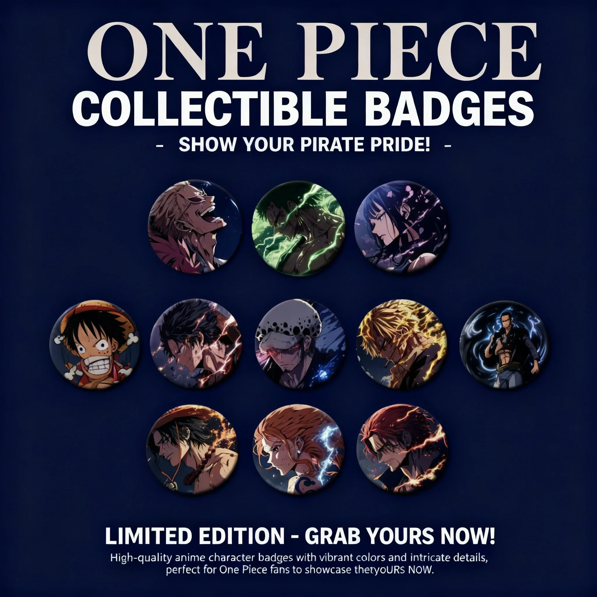 

One Piece Anime Badge Collection Luffy Zoro Ace Sanji Robin Nami Comic Con Merchandise Otaku Cosplay Accessories Anime Figure