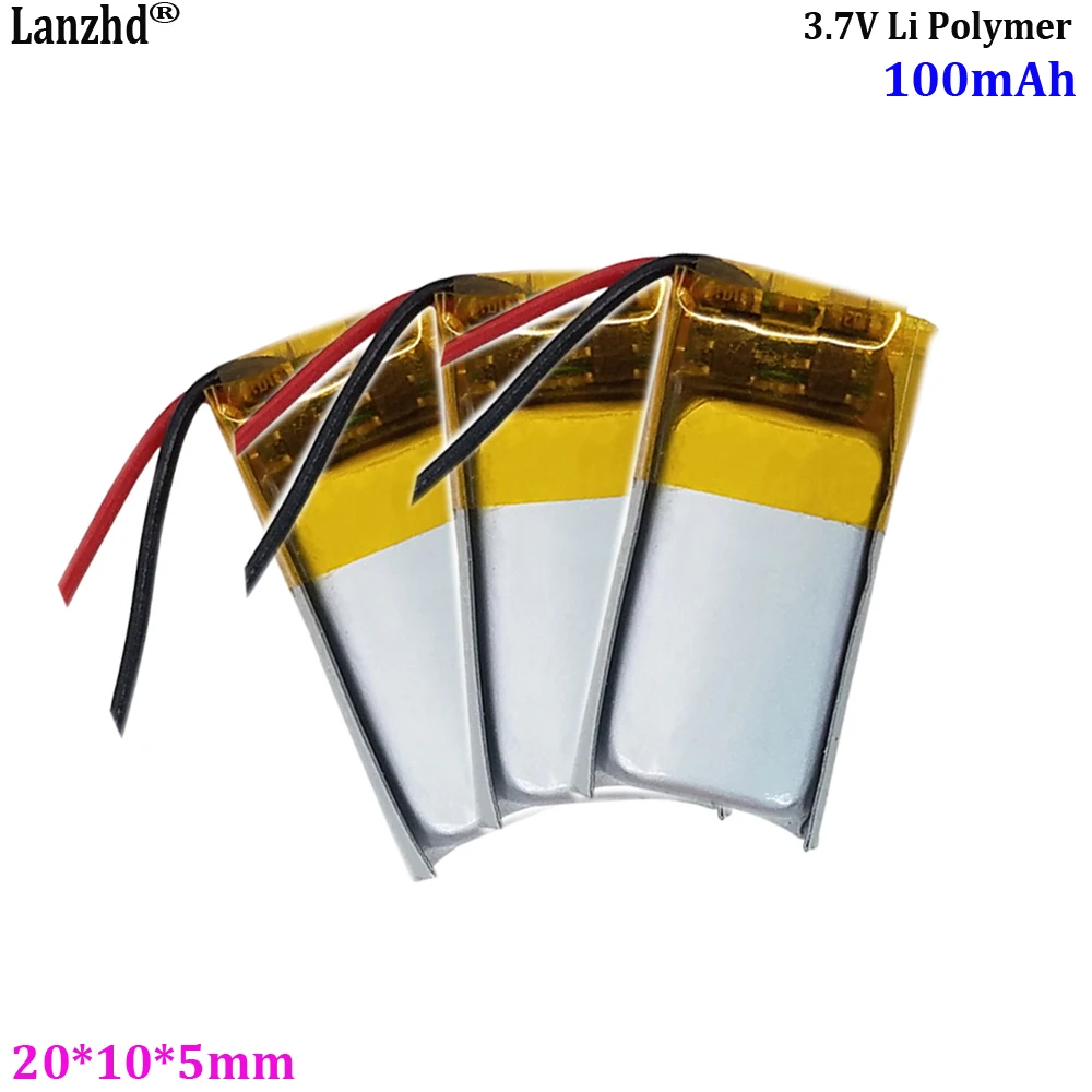 501020 100mAh 3.7V Polymer Battery for TWS Headphones Smart Bracelet Pedometer Fingertip Gyroscope Bluetooth Converter Battery