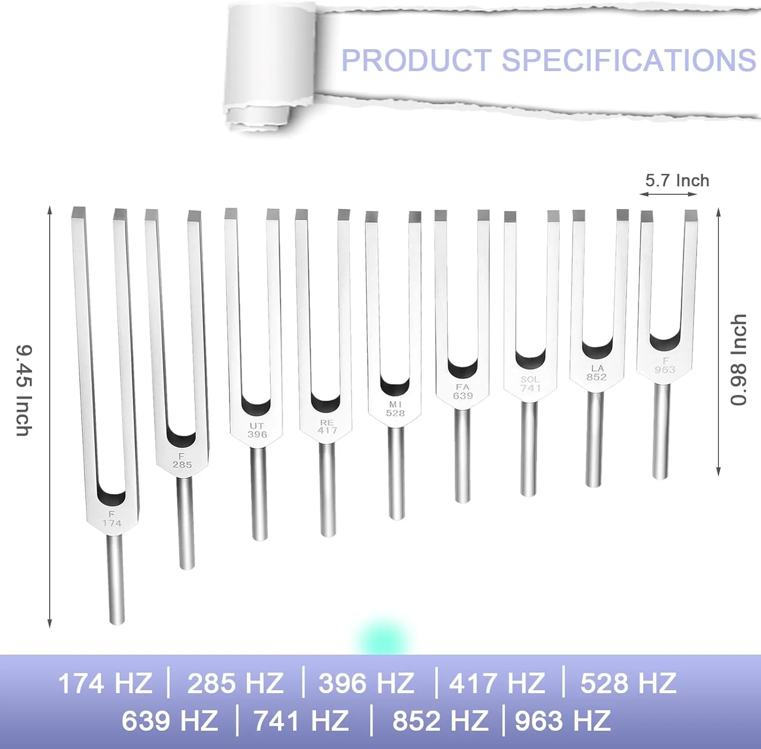 9 Solfeggio Tuning Forks Kit Healing Tuner with Resonance Chamber Silicone Hammer and Bag for Frequency Repair Healing