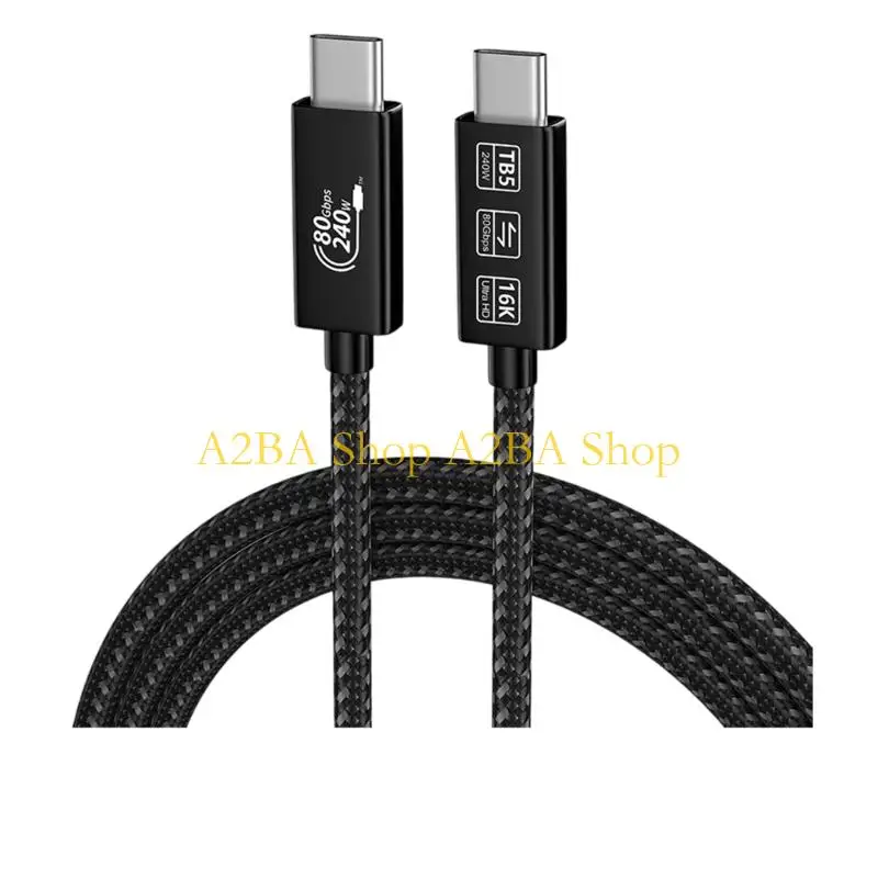 A2BA Type C Data Transfer Cable 80Gbps 240W 16K with Braided Cover for Travel