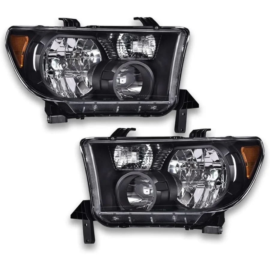 

Headlights Assembly Compatible with 20072013 Tundra and 20082017 Sequoia for Driver and Passenger Side Clear Lens with Black
