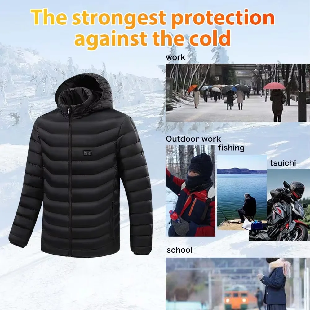 15 منطقة الشتاء سترة قطن ساخنة للرجال/النساء USB الكهربائية سحاب أكمام طويلة بلاكيت مقنعين معطف القطن ذاتية التدفئة #6