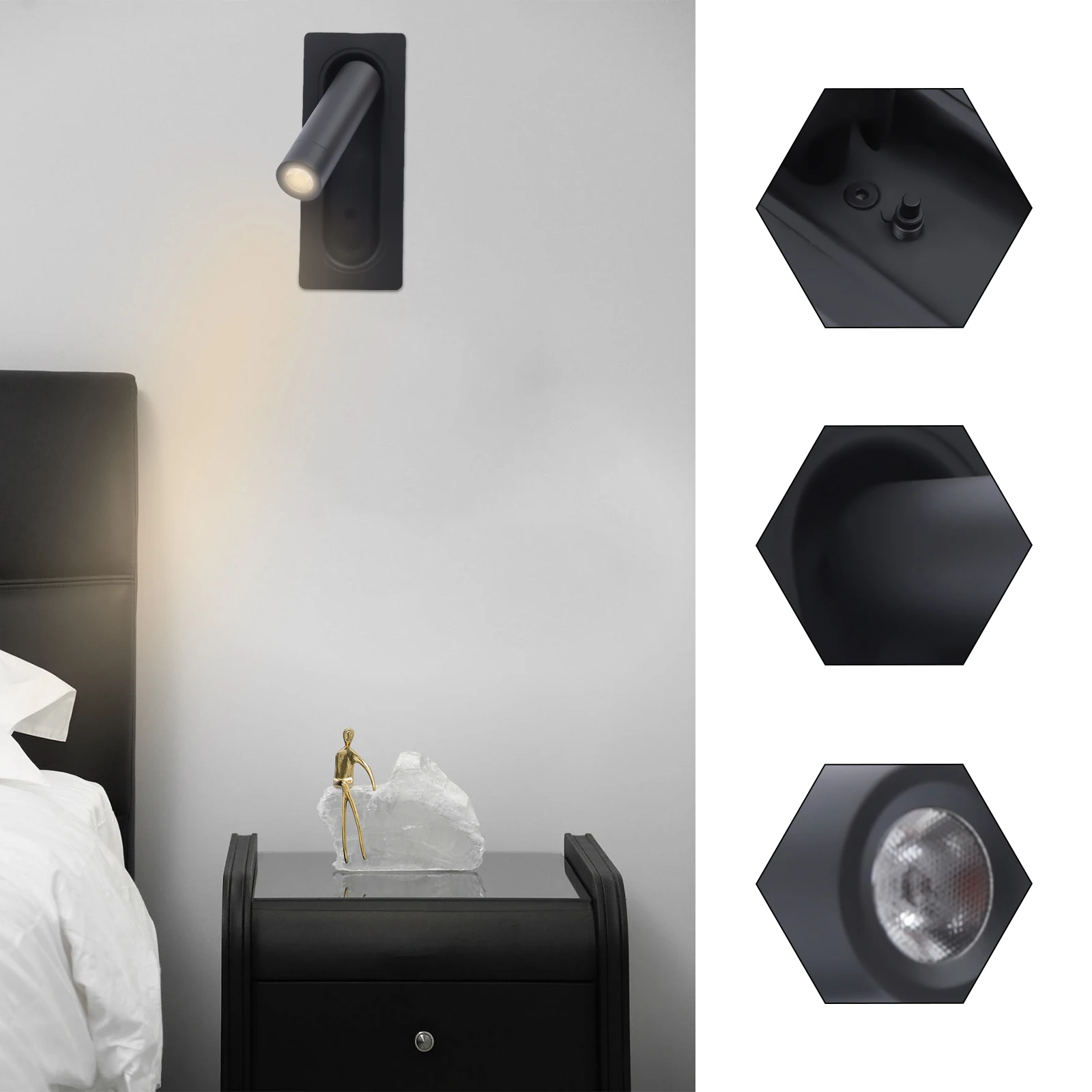 Luz de parede LED para quarto, candeeiro, candeeiro