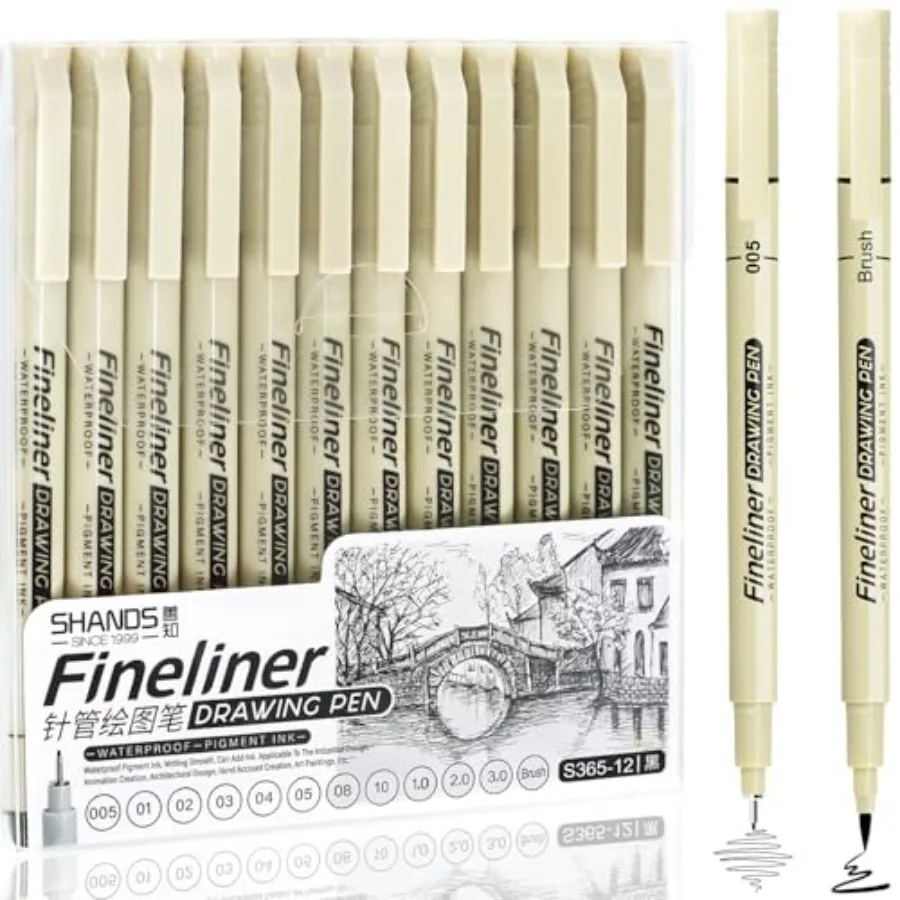 Micro Fineliner Black Drawing Pens, 12 Waterproof Watercolor Painting Art Supplies Adults Anime Gifts Artist Fine Line Marker A