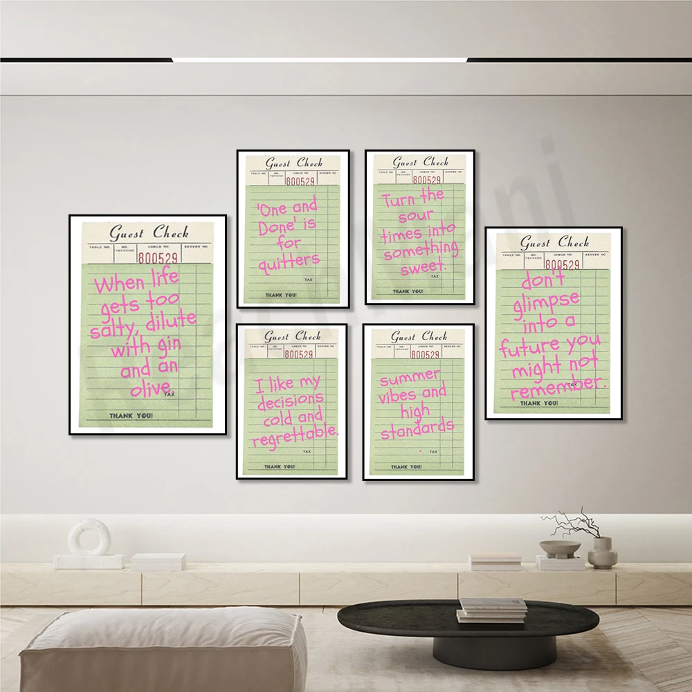 Vintage Guest Check - Not All Rose, Summer Vibes, Stylish Wall Art Cocktail Print, Wine, Martini, Alcohol Poster, Bar Cart Print