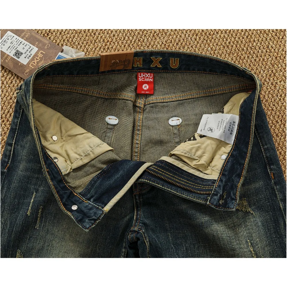 بنطلون جينز ثقيل مغسول للخريف والشتاء جديد للرجال ذو علامة تجارية عصرية رفيعة ومستقيمة قابلة للتمدد