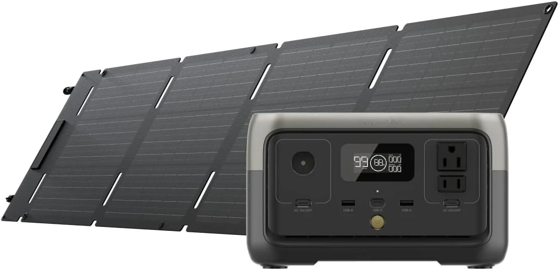 

Portable Power Station RIVER 2 with 60W Solar Panel, 256Wh LiFePO4 Battery/ 1 Hour Fast Charging, Up to 600W Output