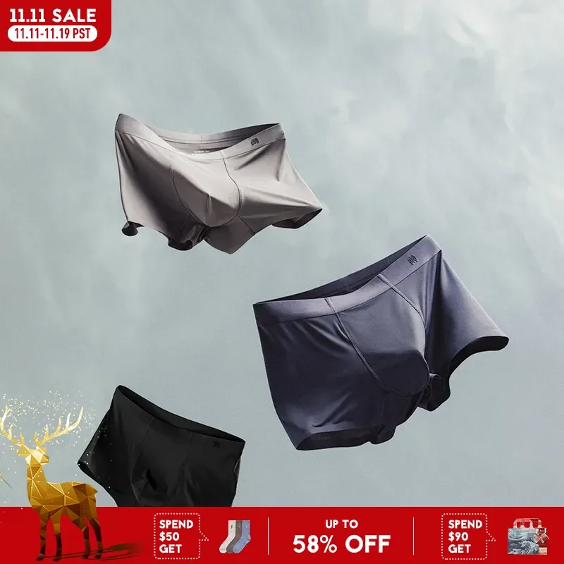 

Maden Men's three-piece 7A Grade Antibacterial Breathable Underwears Boxer Briefs Seamless Thin Sports Sweat-wicking Boxer Short