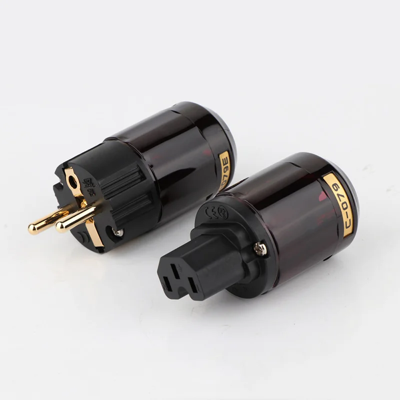 EUR Version Schuko Power Plug & IEC Connector 24K Gold Plated AC Power for HiFi Audio Power Cord Amplifier HDTV