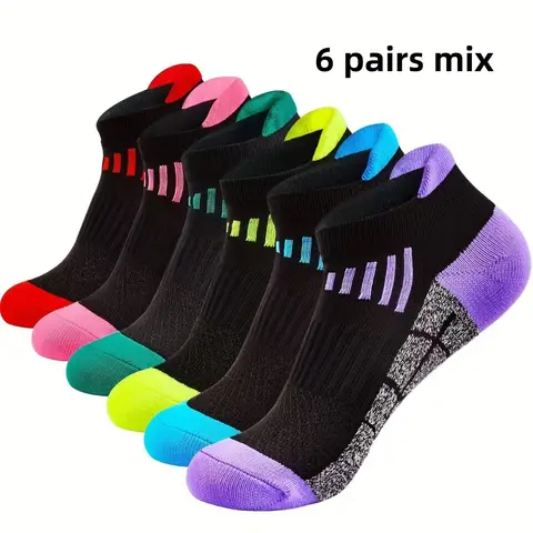 6 Pairs of Women's Spring and Summer Compression Sports Socks - Low Top, Cushioning, Breathable, Moisture Wicking, Arch Support, Ankle Socks, Suitable for Running, Cycling, Hiking and Outdoor Activities, 6 Pairs of Socks of Random Color